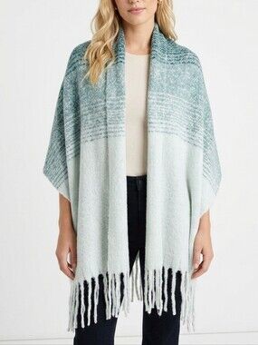 Mer Sea Cozy Oversized Travel Wrap Scarf Teal Ombre Fringed Blanket Pashmina OS